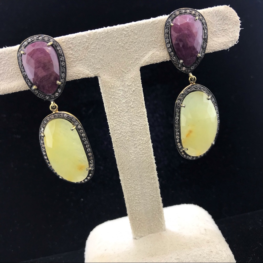14k Sapphire and White Topaz drop earrings